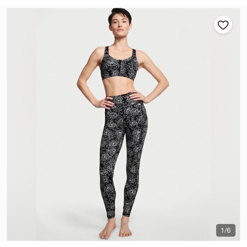 Victorias Secret Sport Essential Leggings Black White Floral Size Large Long NWT - Picture 2 of 14
